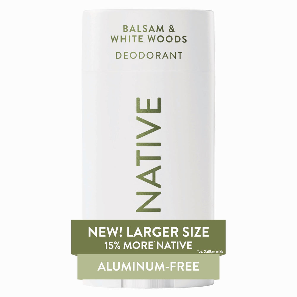 Native Balsam & White Woods deodorant stick applying smoothly for daily comfort