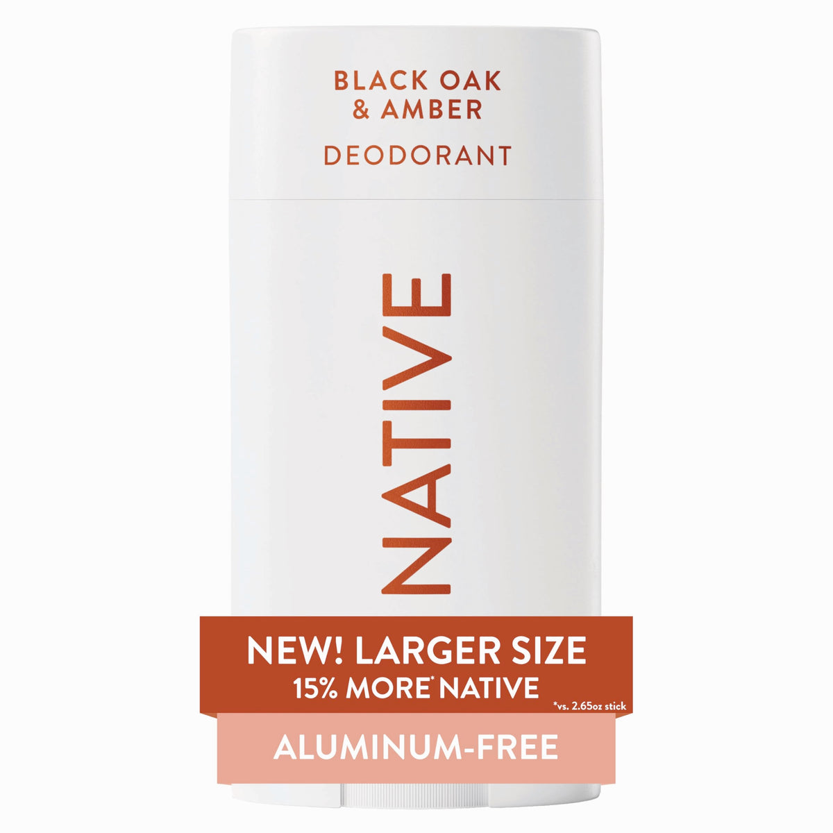 Native Black Oak & Amber deodorant stick delivers long-lasting freshness.