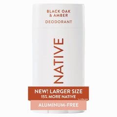 Native Black Oak & Amber deodorant stick delivers long-lasting freshness.