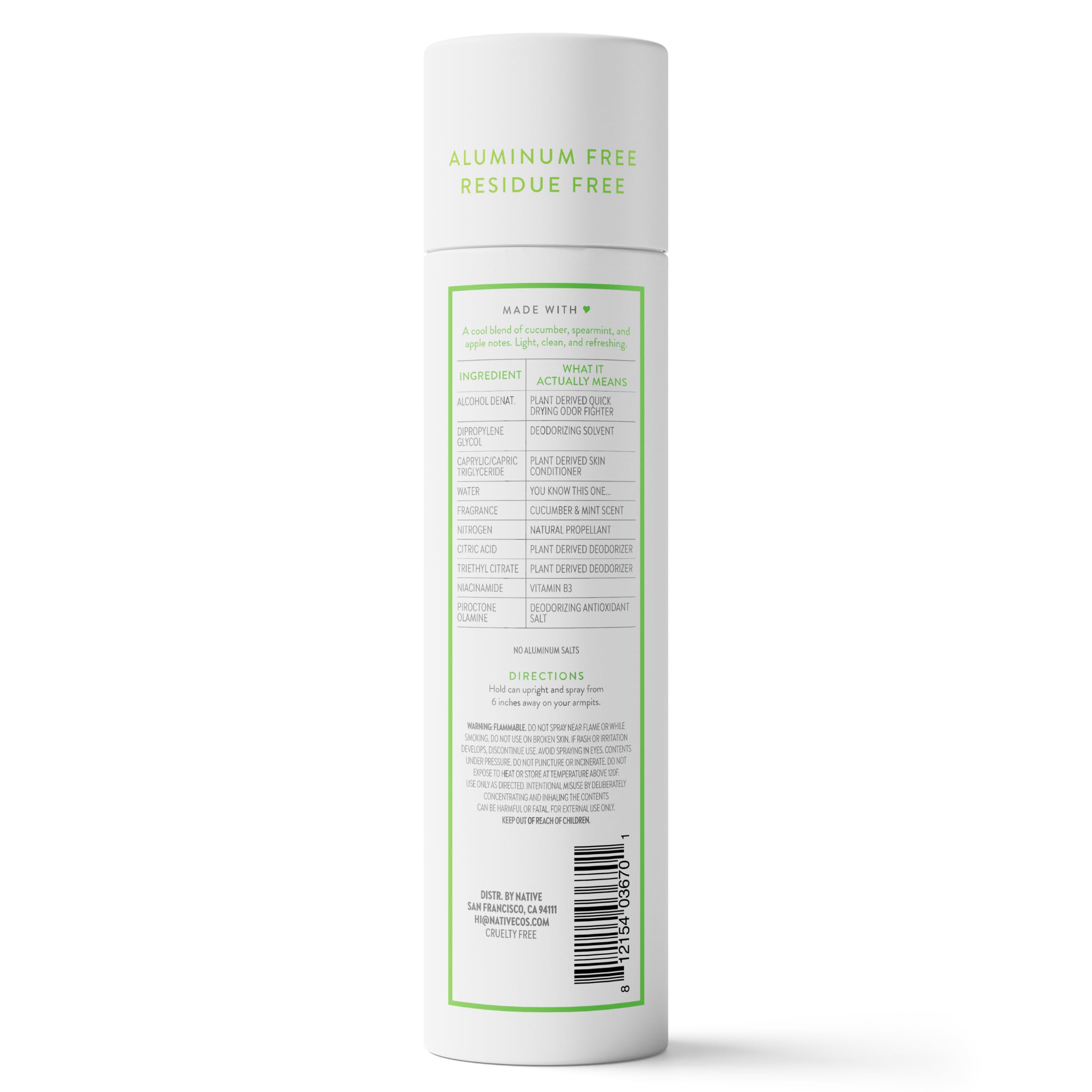 Native body-care routine shot with cucumber-mint spray on skin