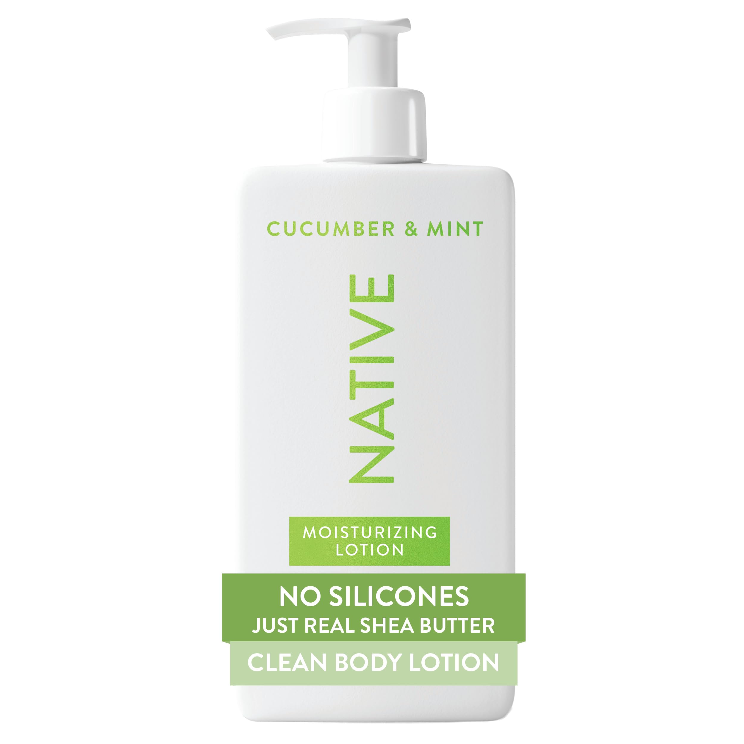 Native Body Lotion bottle front view with cucumber mint, delivering refreshing hydration.