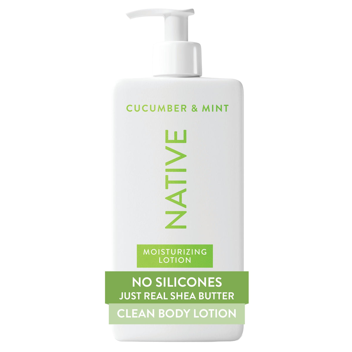 Native Body Lotion bottle front view with cucumber mint, delivering refreshing hydration.