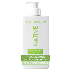 Native Body Lotion bottle front view with cucumber mint, delivering refreshing hydration.