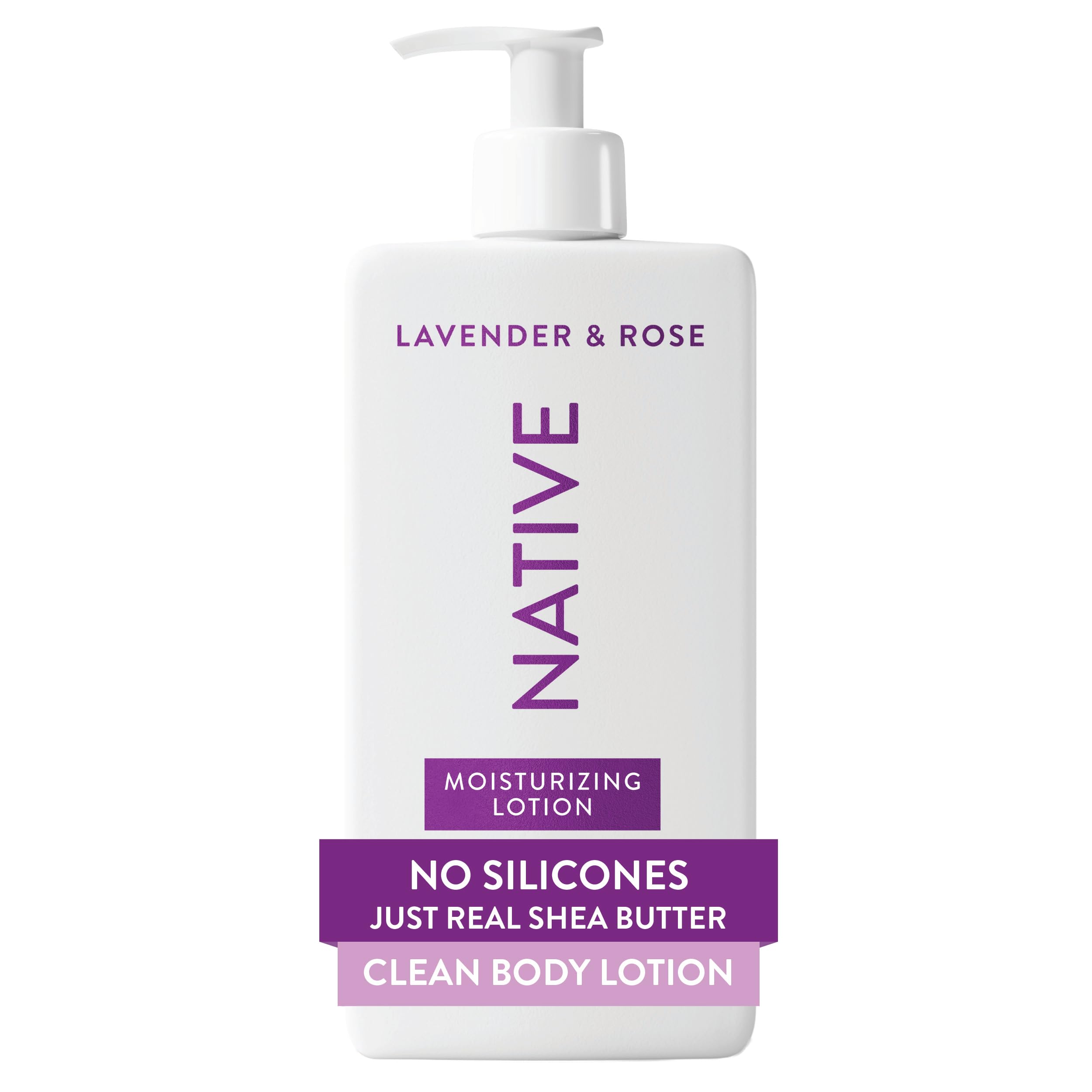 Native Body Lotion lavender-rose bottle highlights calming scent and hydration.