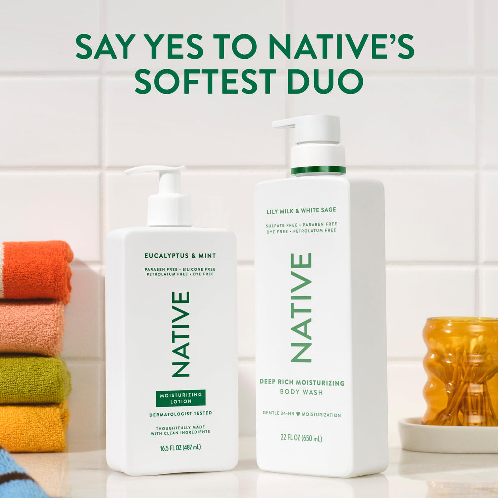 Native Body Lotion natural plant-based moisturizers support long-lasting hydration.