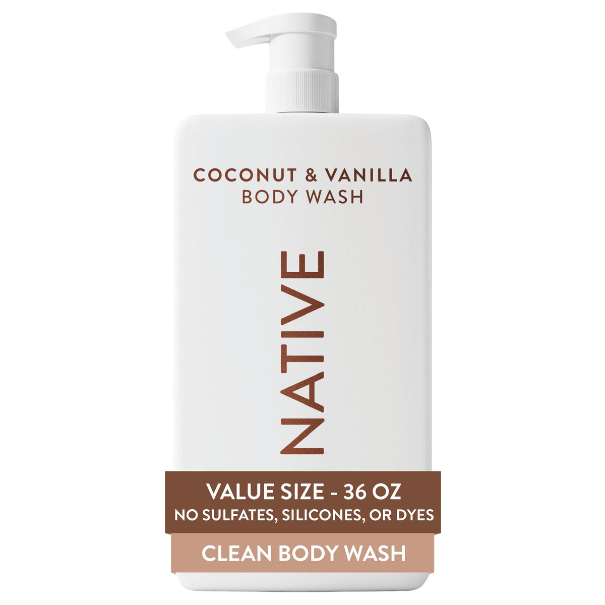 Native Body Wash bottle with coconut-vanilla scent for a gentle cleanse