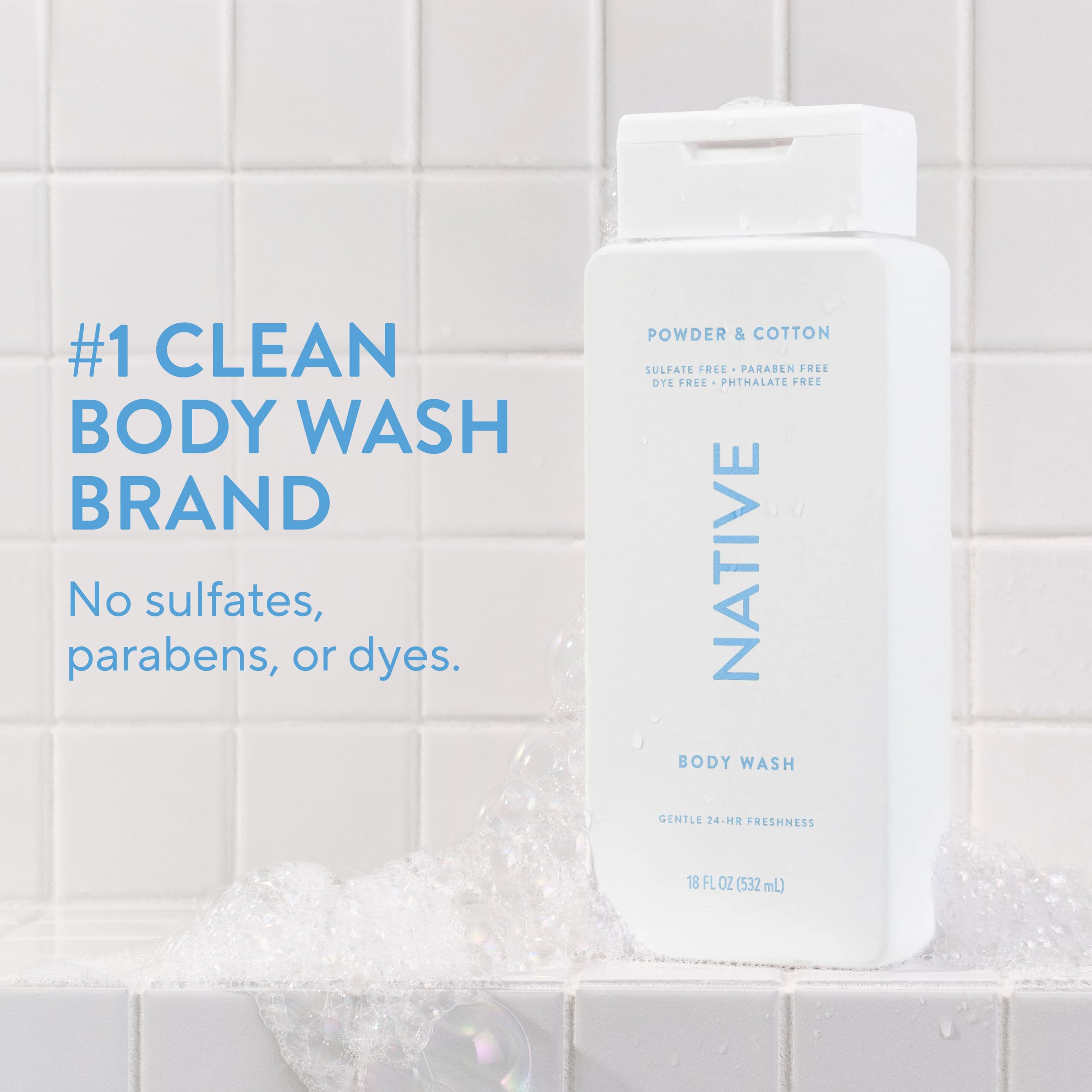 Native Body Wash creamy lather ready to rinse clean without residue