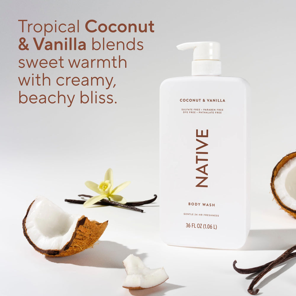Native Body Wash front packaging emphasizes clean formula and 36oz size