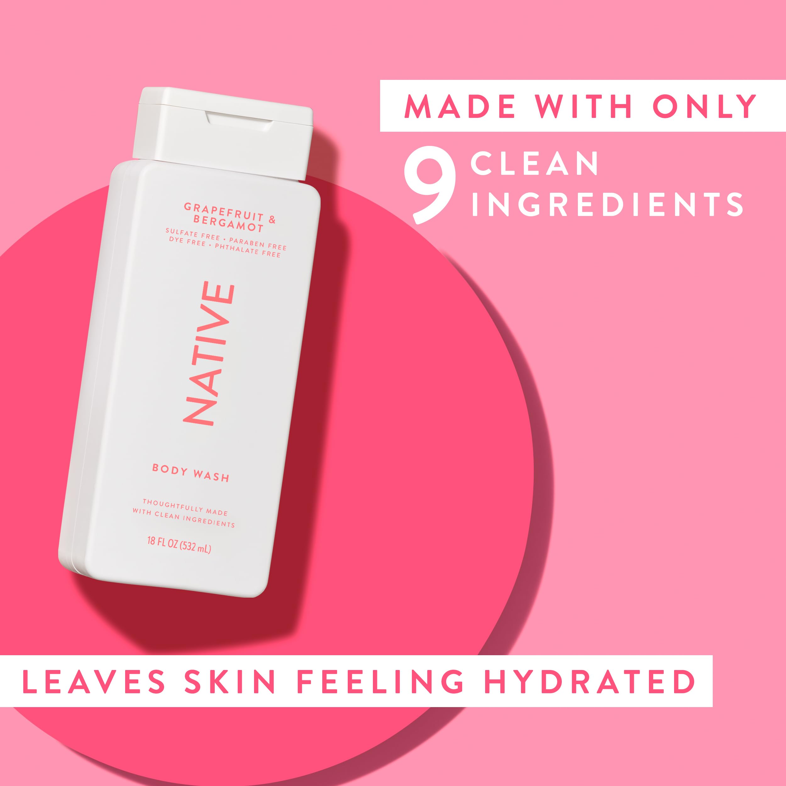 Native Body Wash splash shot conveys refreshing citrus scent.