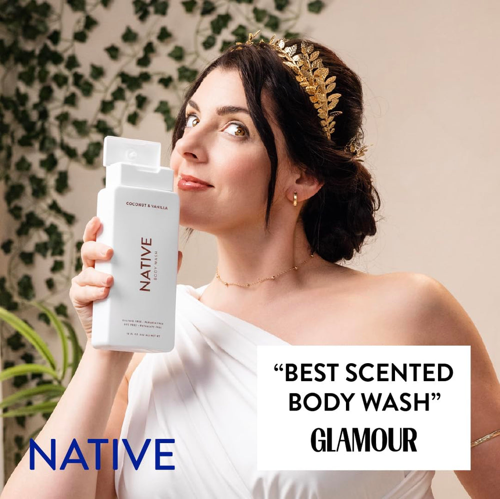 Native Body Wash on shelf emphasizes cruelty-free and clean ingredients.