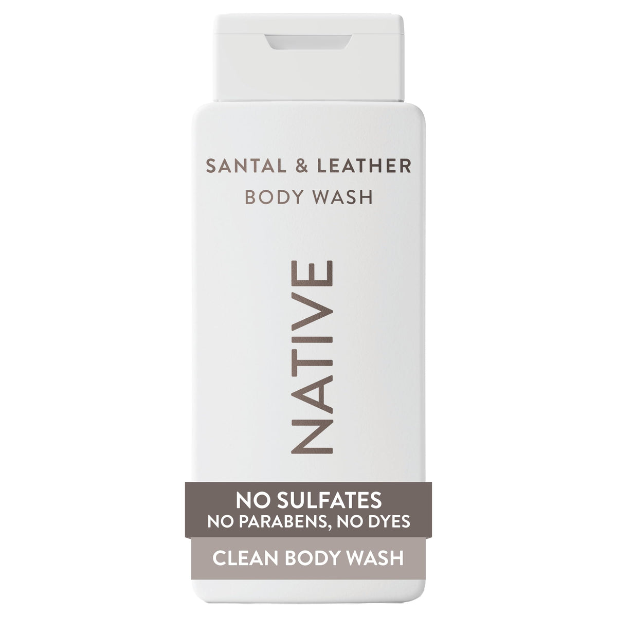 Native Body Wash Santal Leather bottle pour highlights premium fragrance.