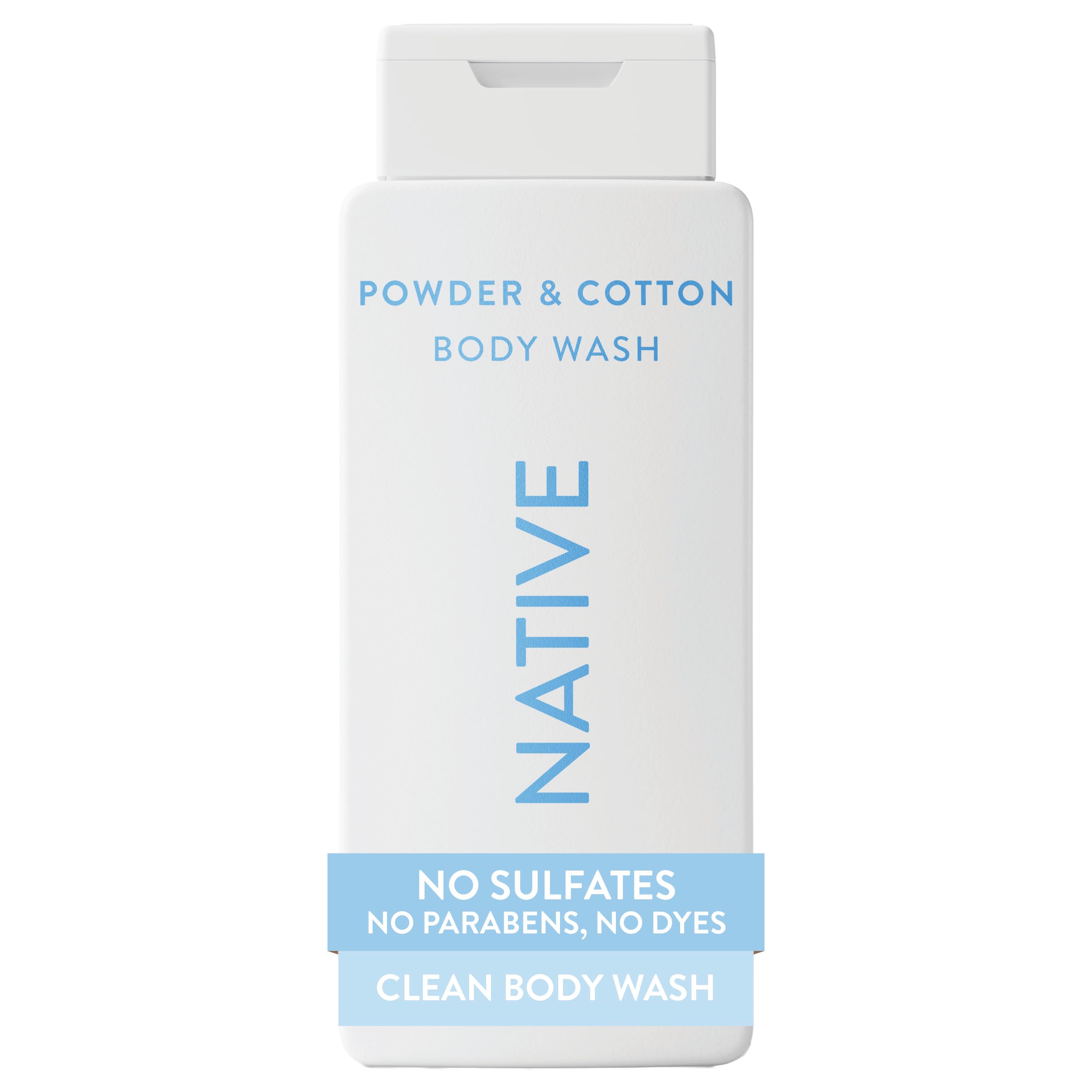 Native Body Wash bottle showing the soft powder cotton scent for daily cleansing