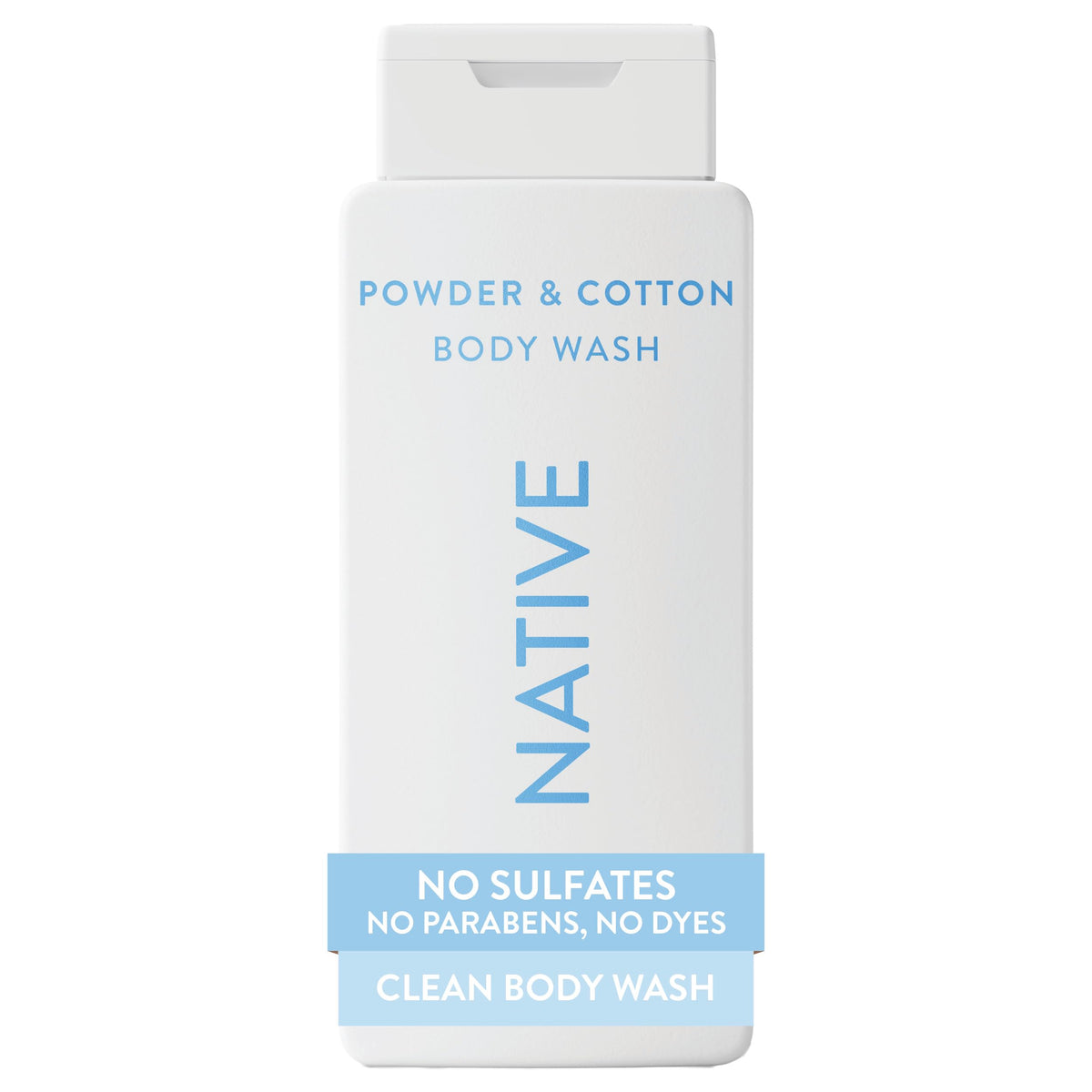 Native Body Wash bottle showing the soft powder cotton scent for daily cleansing