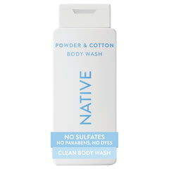 Native Body Wash bottle showing the soft powder cotton scent for daily cleansing