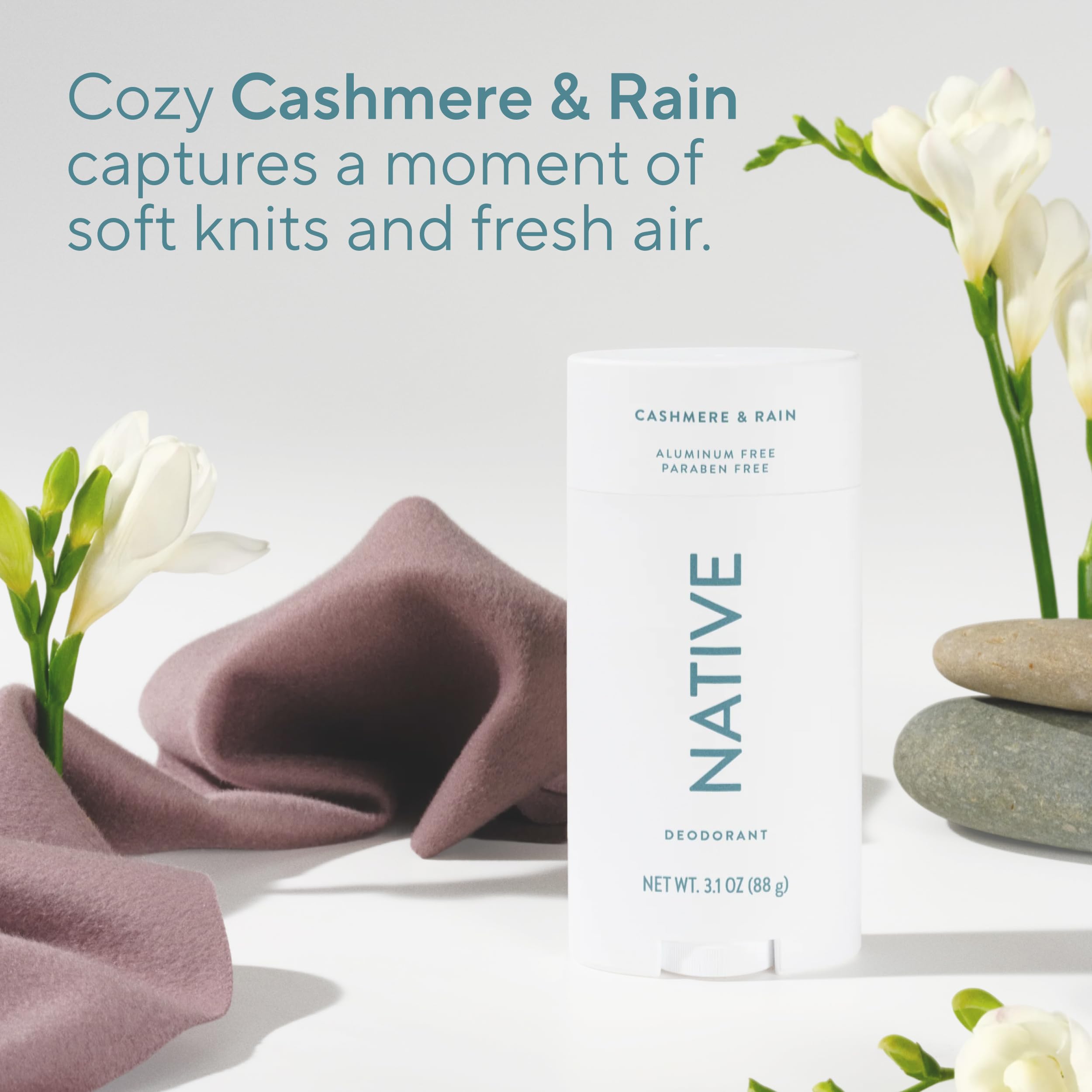 Native Cashmere & Rain delivers up to 72-hour odor protection.