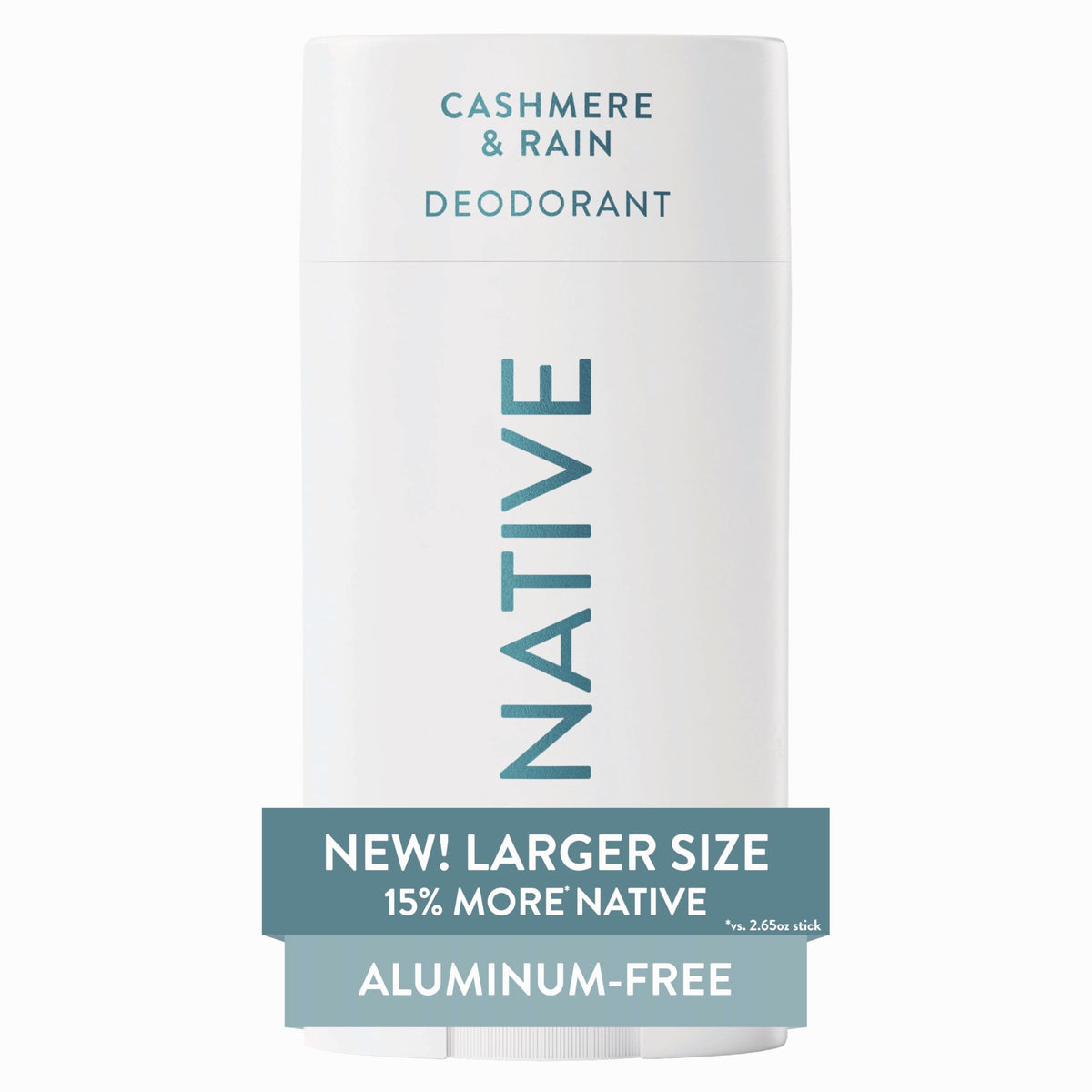 Native Cashmere & Rain deodorant stick offers a silky glide for daily freshness.