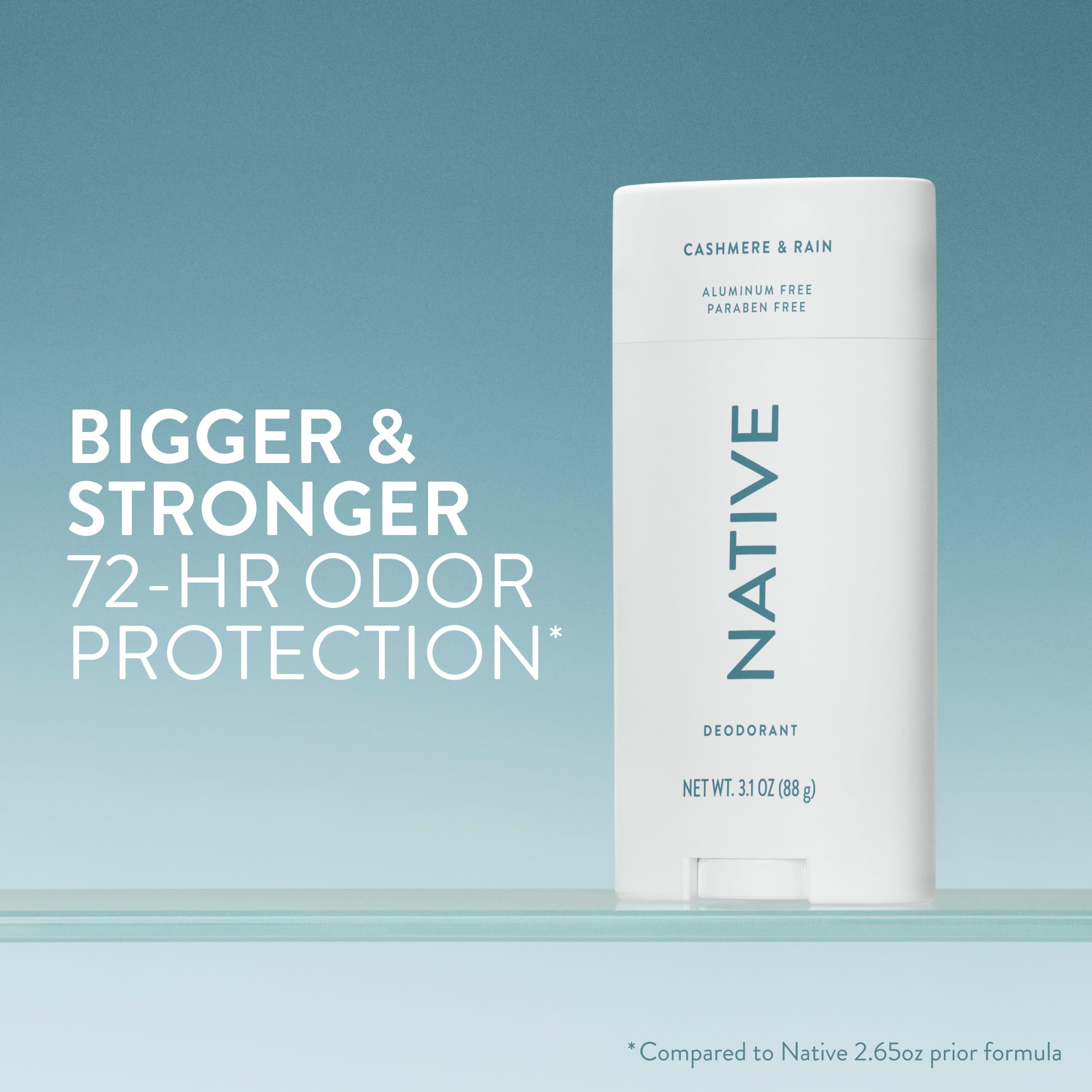 Native Cashmere & Rain deodorant provides a silky glide for comfortable wear.