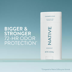 Native Cashmere & Rain deodorant provides a silky glide for comfortable wear.