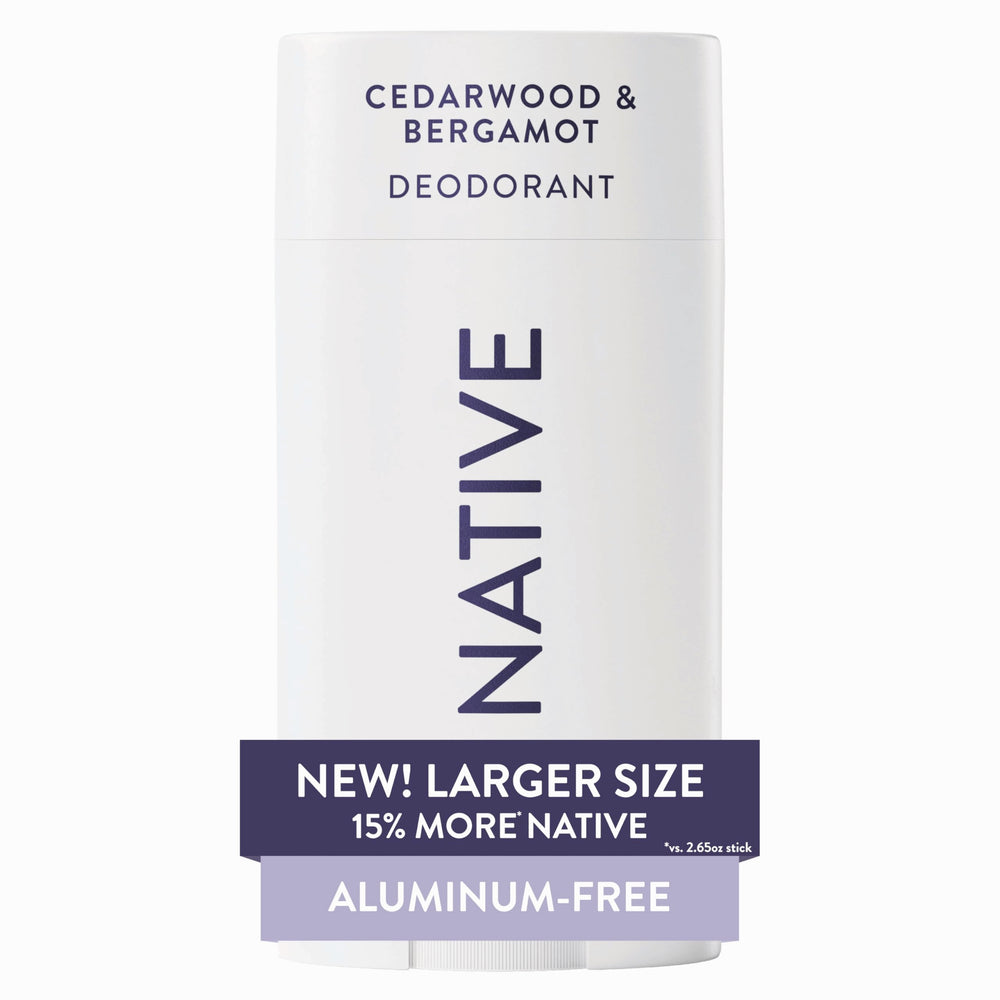 Native Cedarwood Bergamot deodorant stick for all-day freshness with aluminum-free protection.