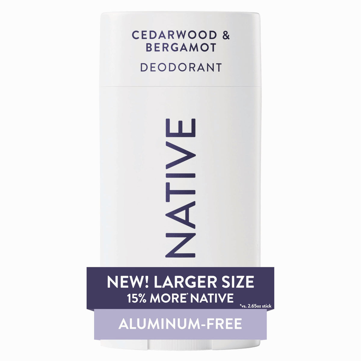 Native Cedarwood Bergamot deodorant stick for all-day freshness with aluminum-free protection.