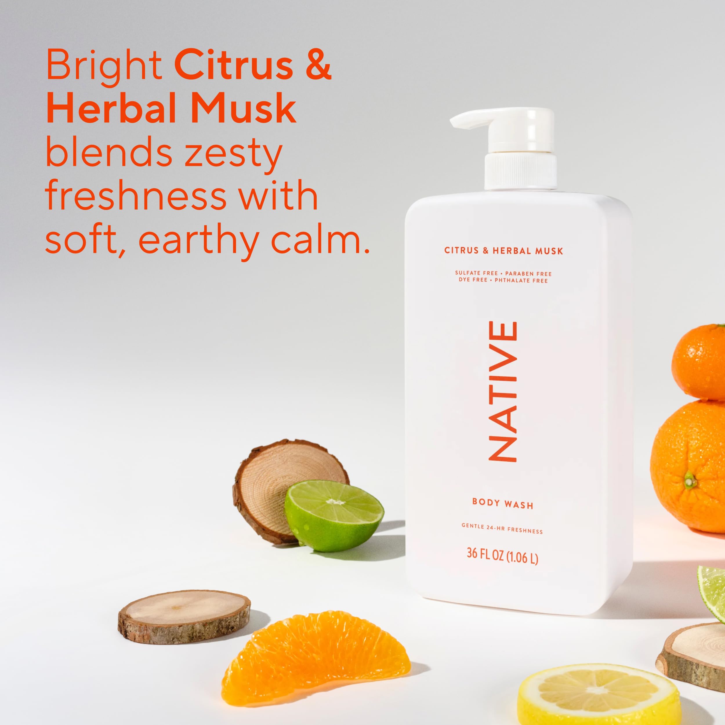 Woodsy fragrance imagery suggests an uplifting shower experience with Native Charcoal.