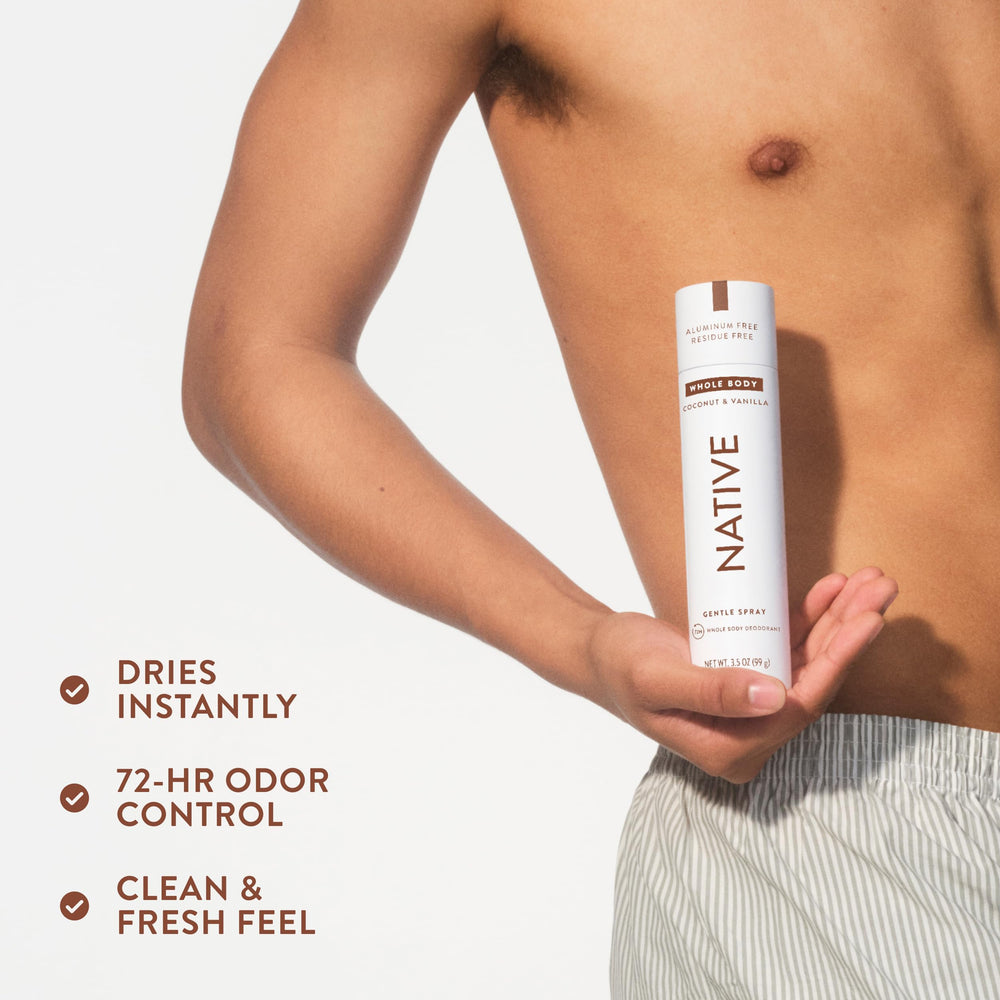 Native clean, naturally derived ingredients scented with coconut vanilla