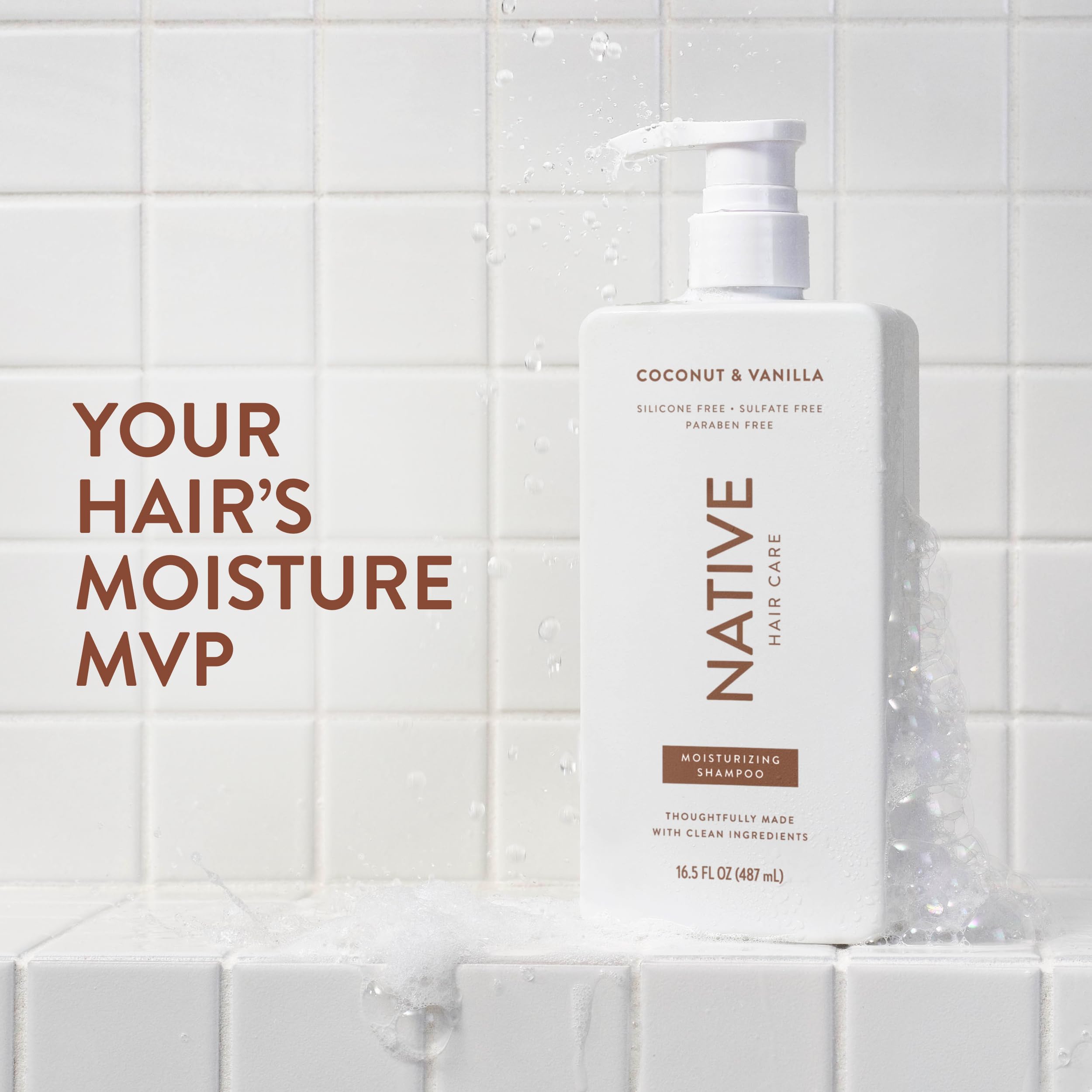 Native Coconut & Vanilla Conditioner bottle promotes silky, manageable hair.