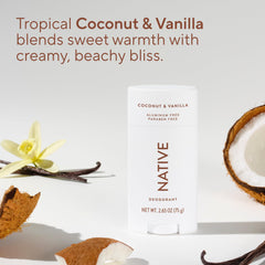 Ingredients highlight baking soda and shea butter within a clean formula.