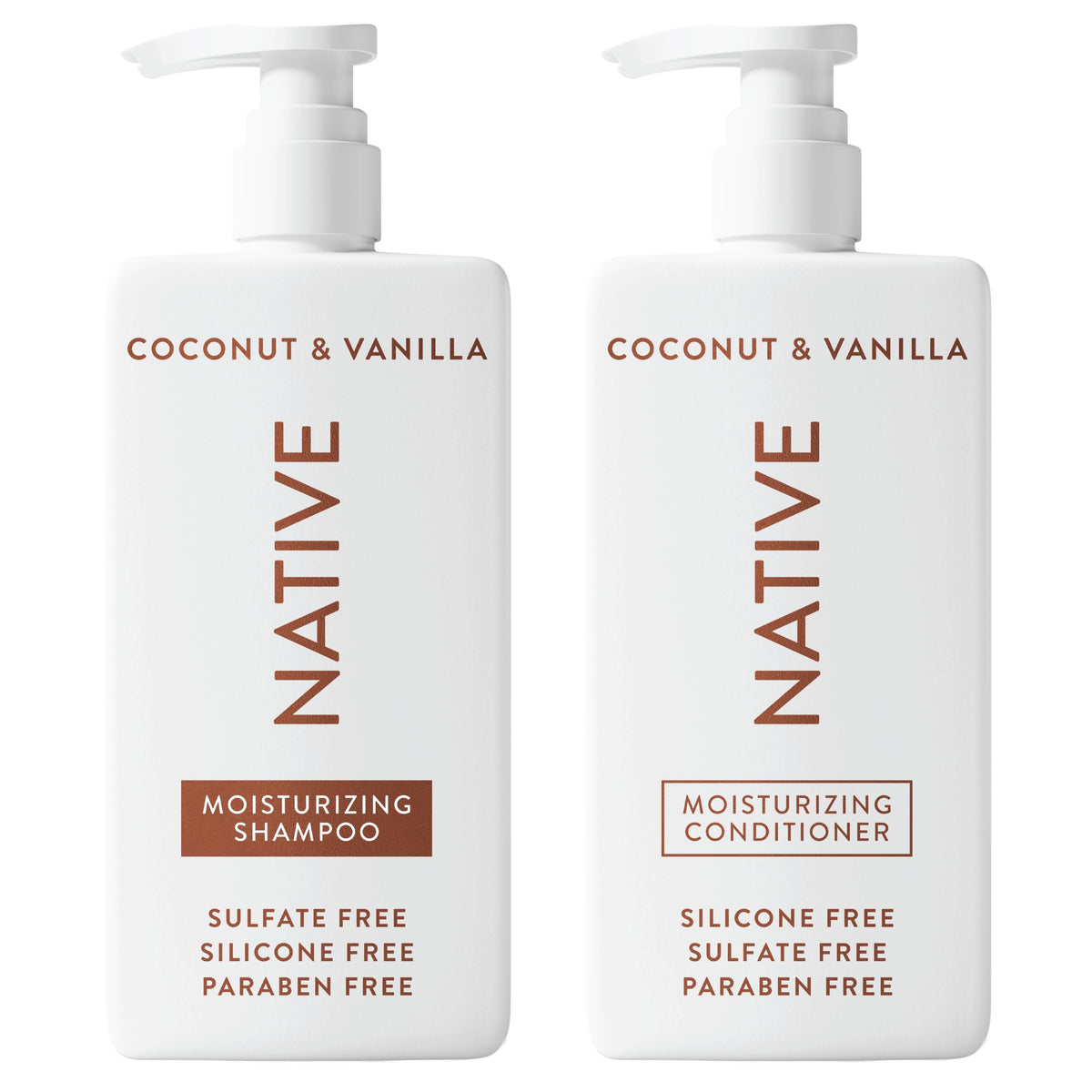 Native Coconut & Vanilla Shampoo bottle with hydrating cleanse for dry hair.