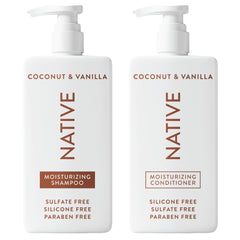 Native Coconut & Vanilla Shampoo bottle with hydrating cleanse for dry hair.
