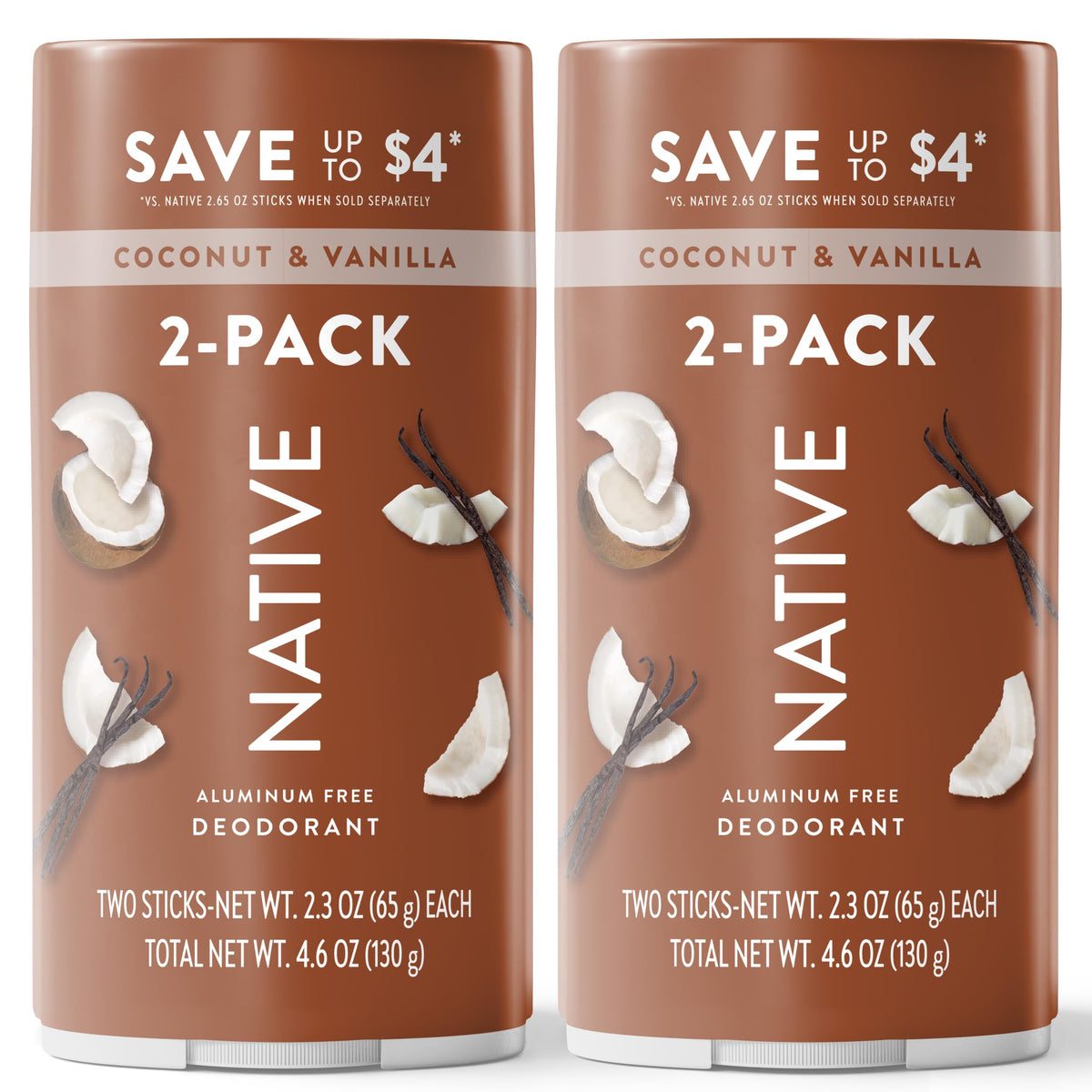 Native Coconut & Vanilla twin pack box for daily use and clean deodorant care.