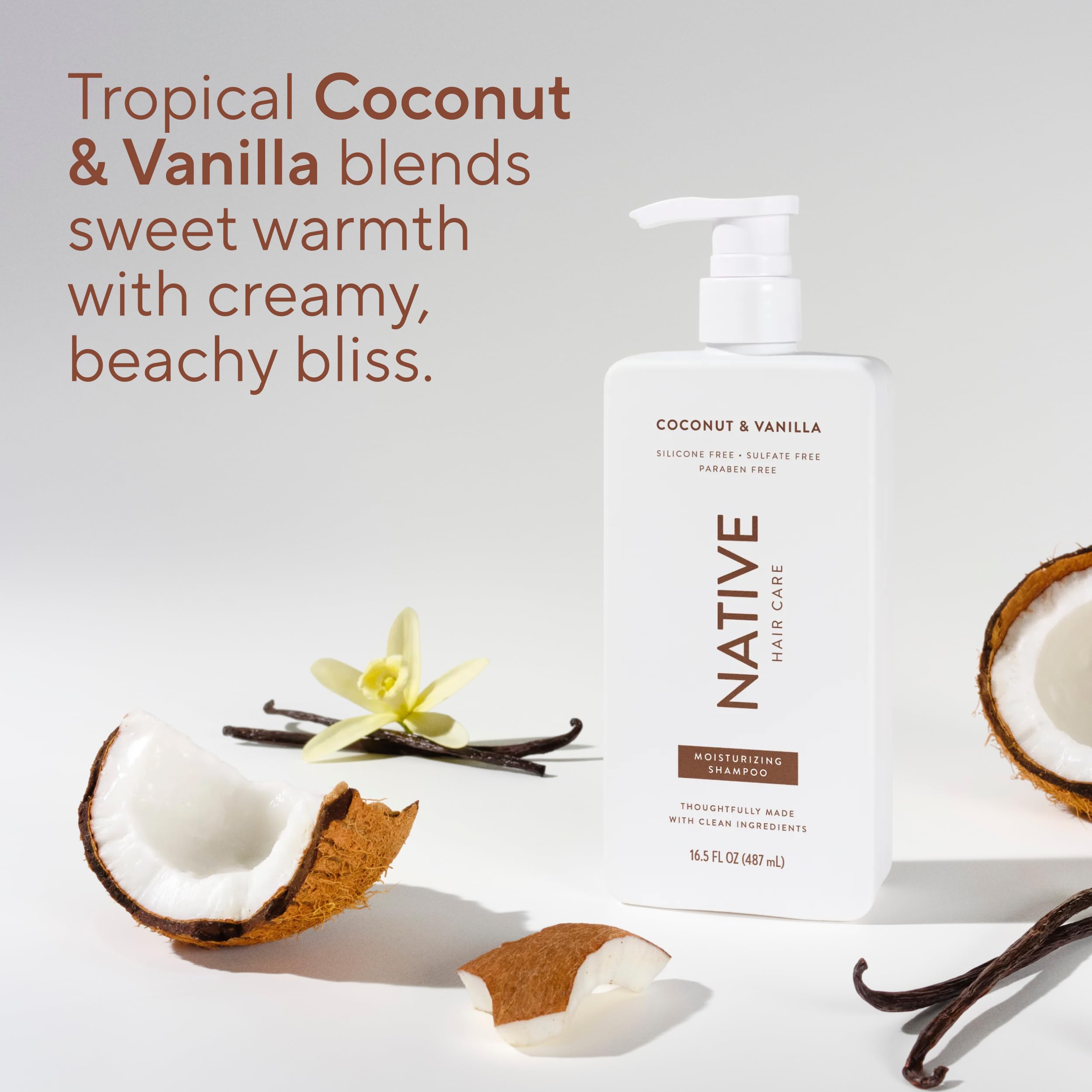 Color-treated hair friendly Native formula in shower setting.