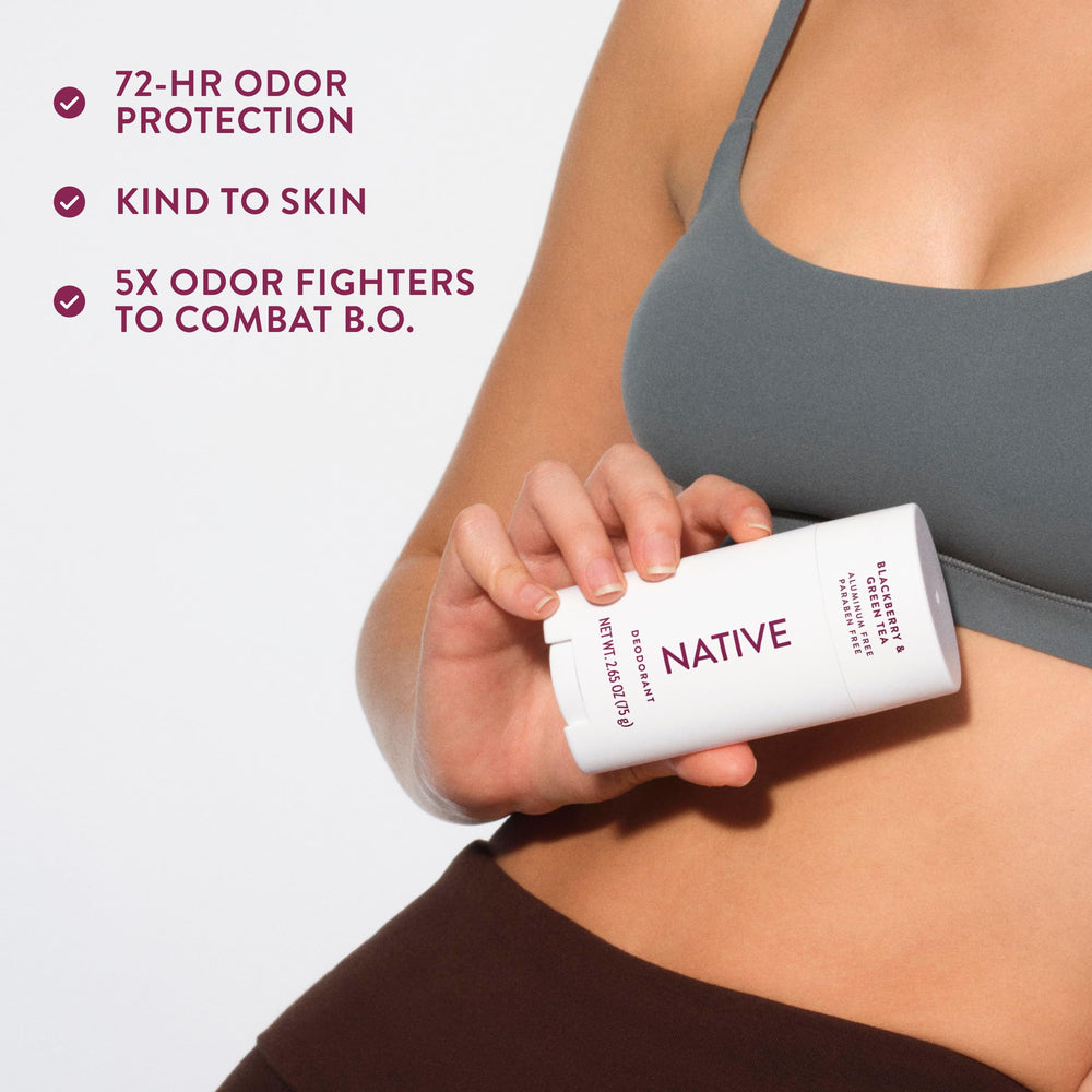 Blackberry and green tea scent from Native deodorant for a bright aroma.