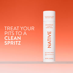 Native Citrus & Herbal Musk spray in use provides a light quick dry application