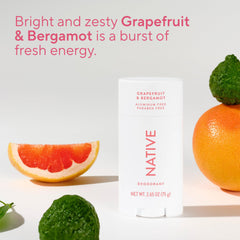 Native deodorant clear-application conveys quick, clean underarm feel.