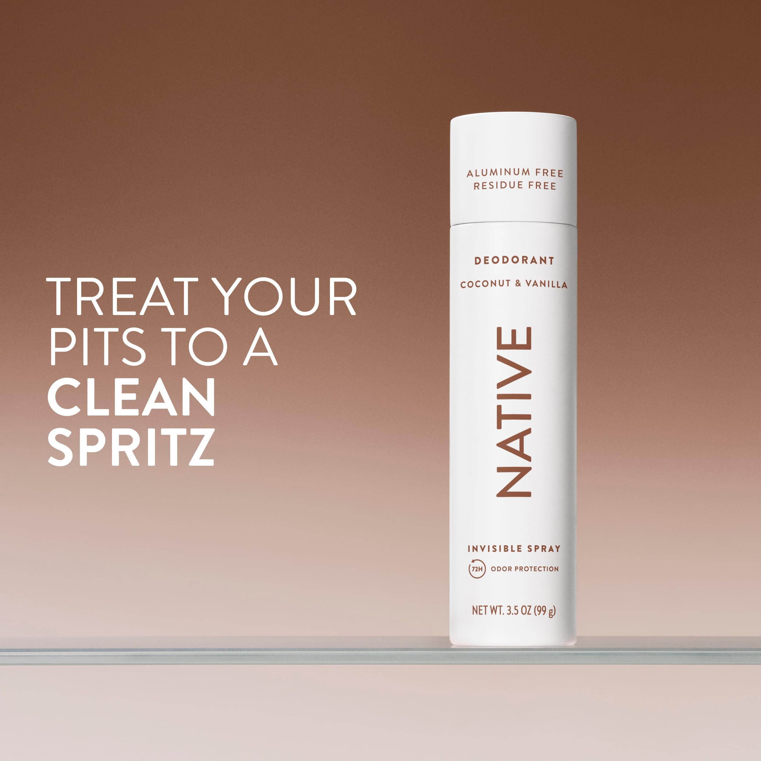 Native deodorant coconut-vanilla application spray: quick-dry, no white residue.