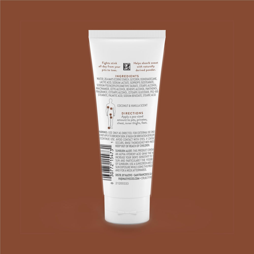Native deodorant cream packaging highlights aluminum-free formula and clean ingredients.