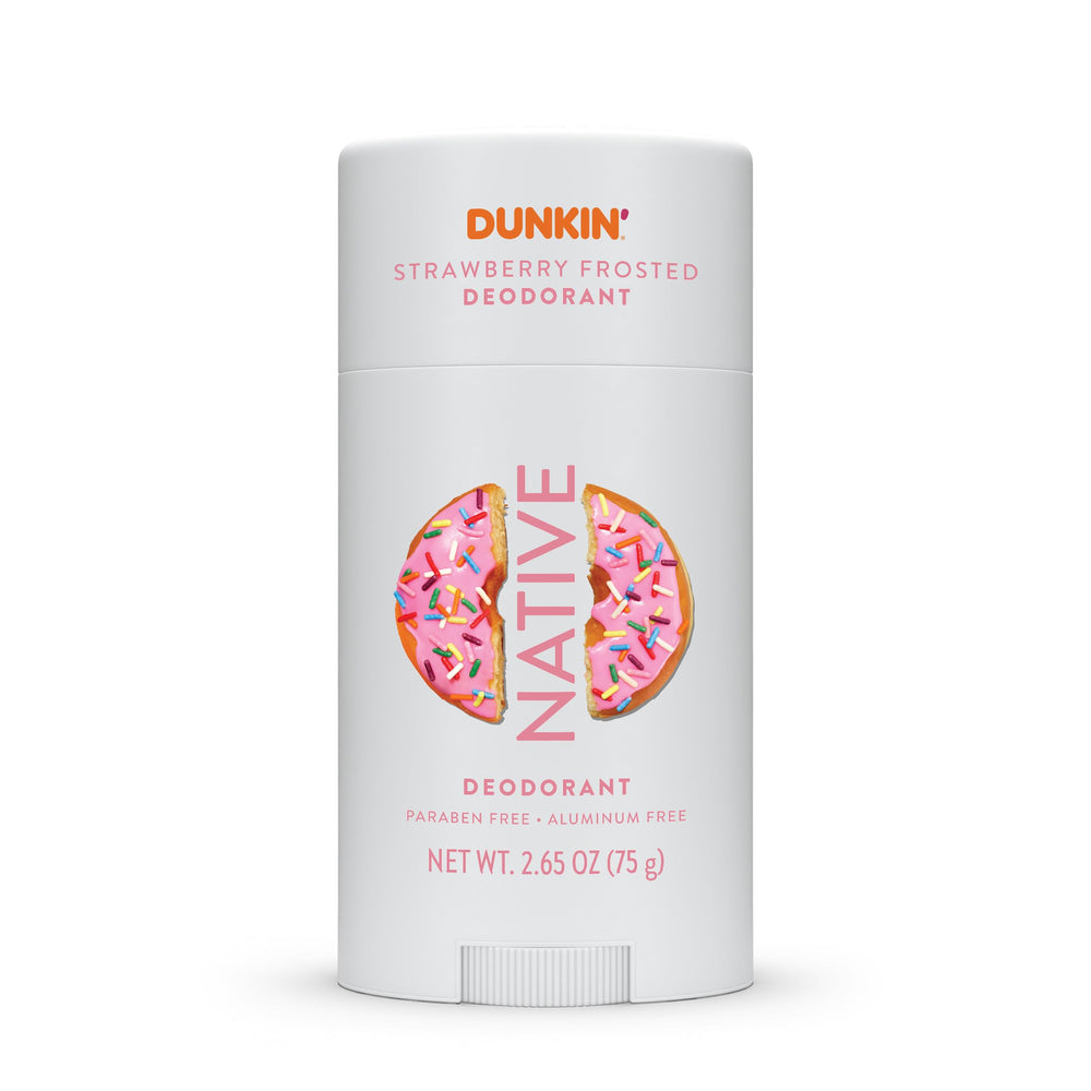 Native Deodorant Strawberry Frosted bottle highlighting the limited edition scent and aluminum-free formula.