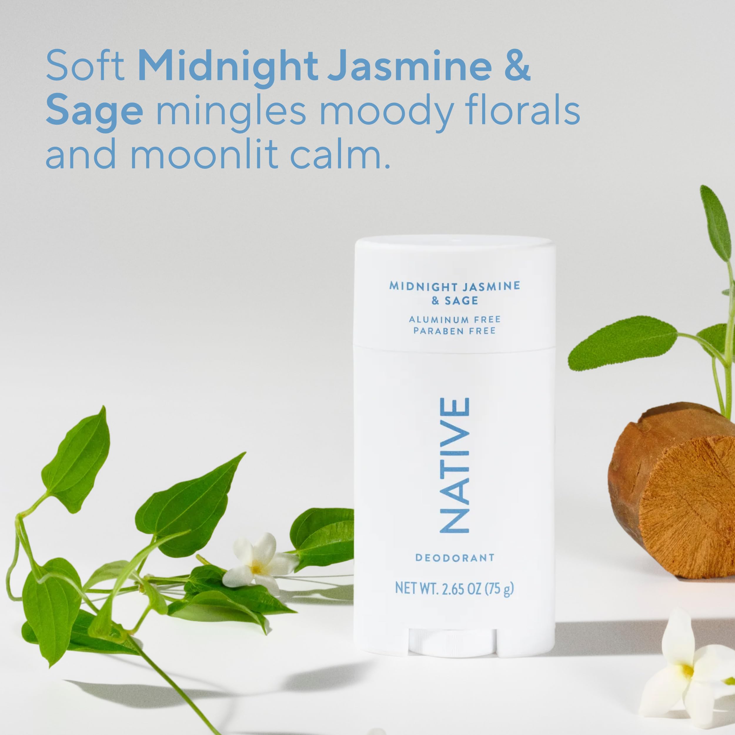Application-ready Native Midnight Jasmine & Sage stick with clear-drying formula.