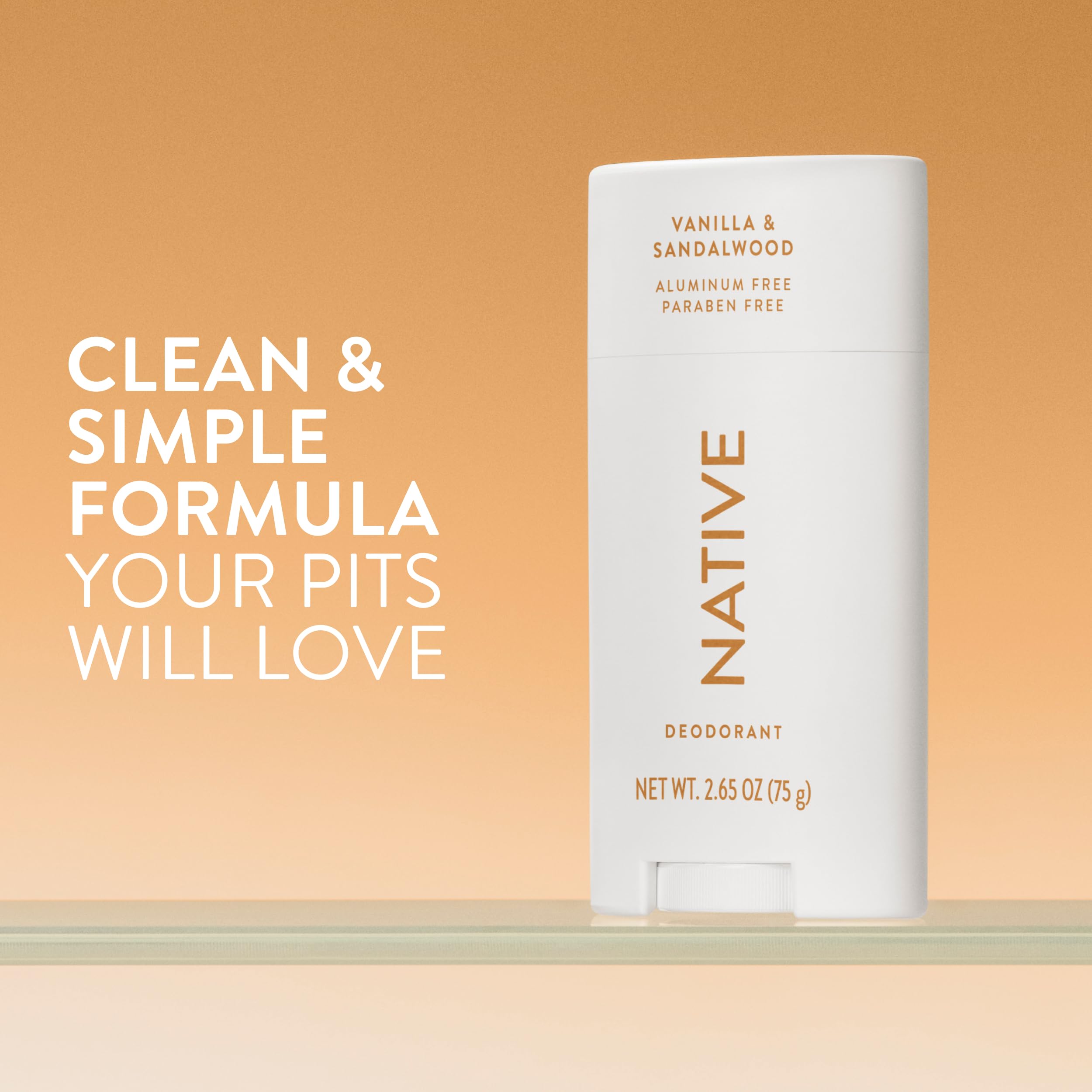 Native Deodorant Vanilla & Sandalwood packaging showcases clean, aluminum-free formula.