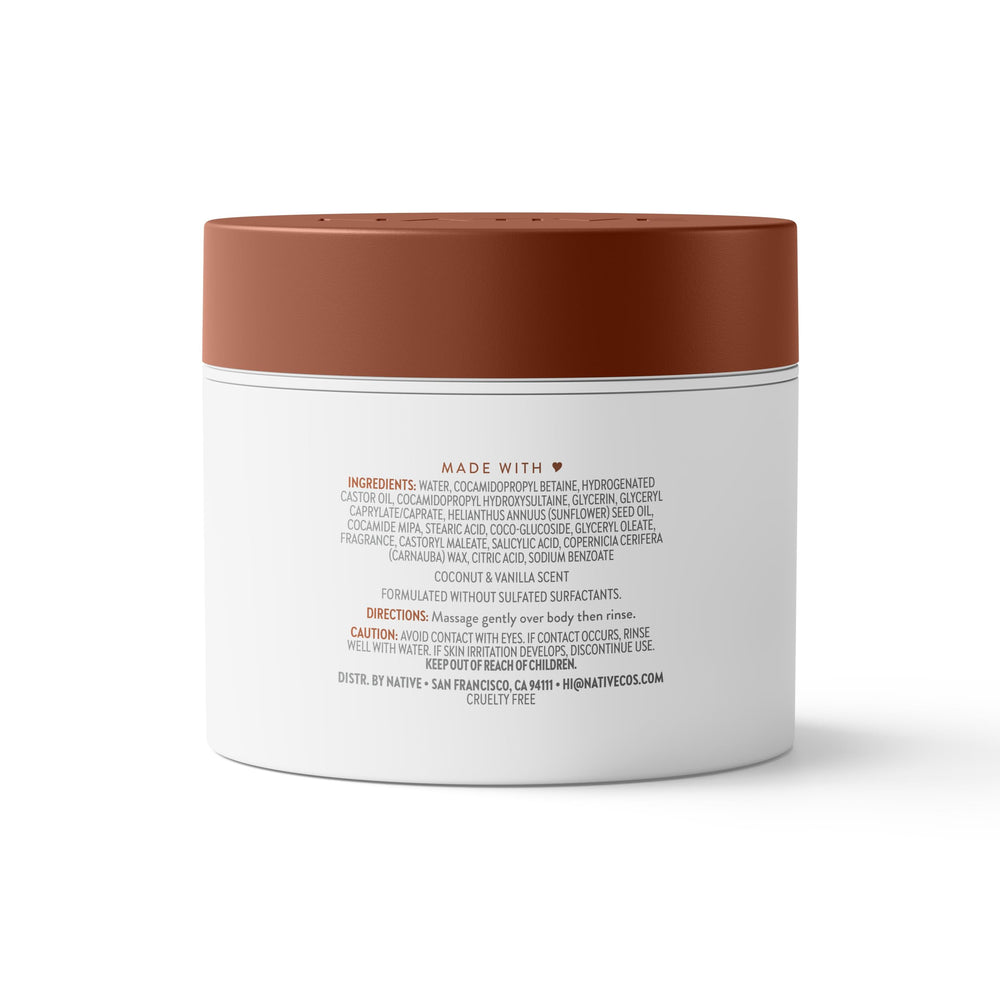 Native detoxifying exfoliating body scrub ingredients highlight plant-based cleansers and salicylic acid