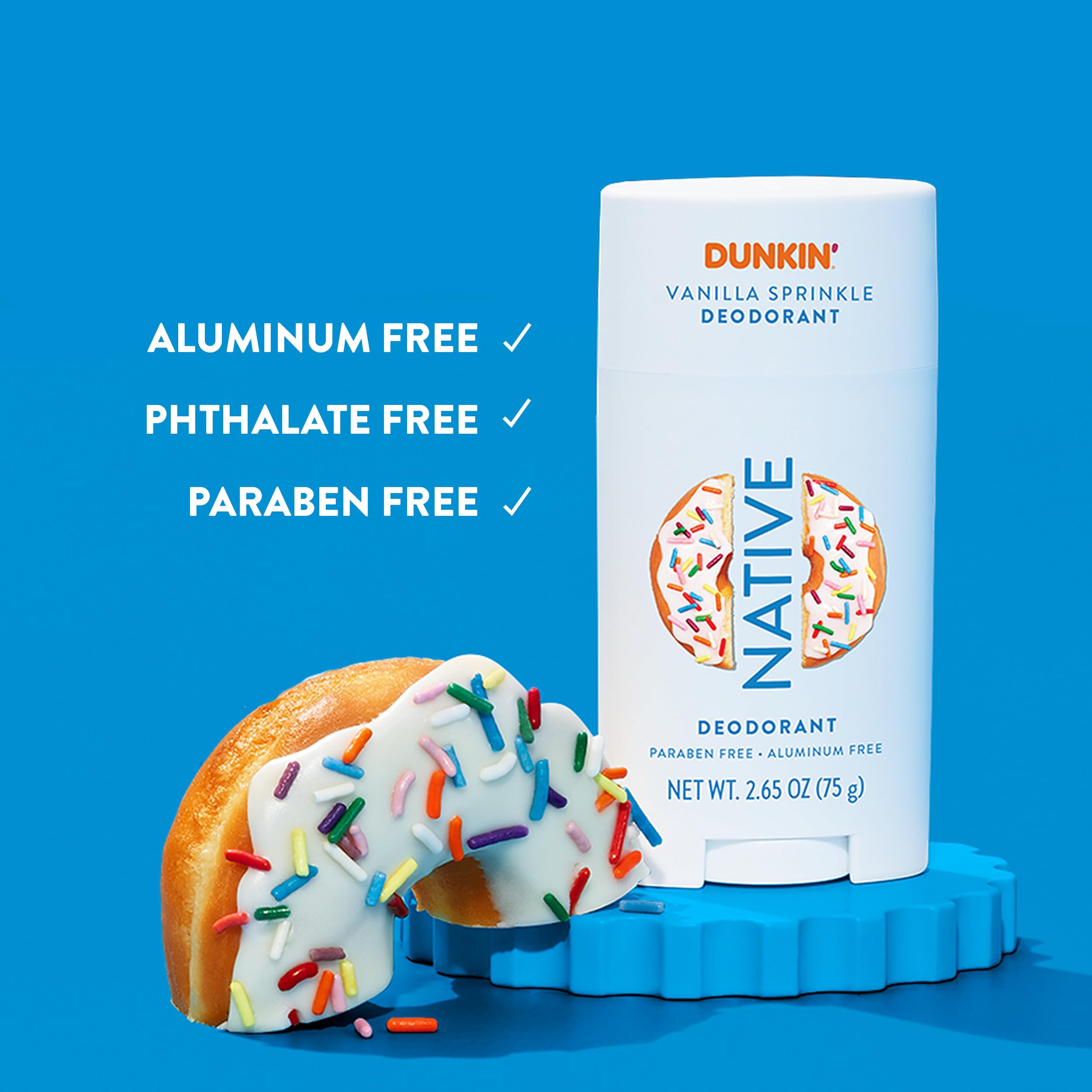 Native Dunkin Boston Creme deodorant stick with creamy fragrance.