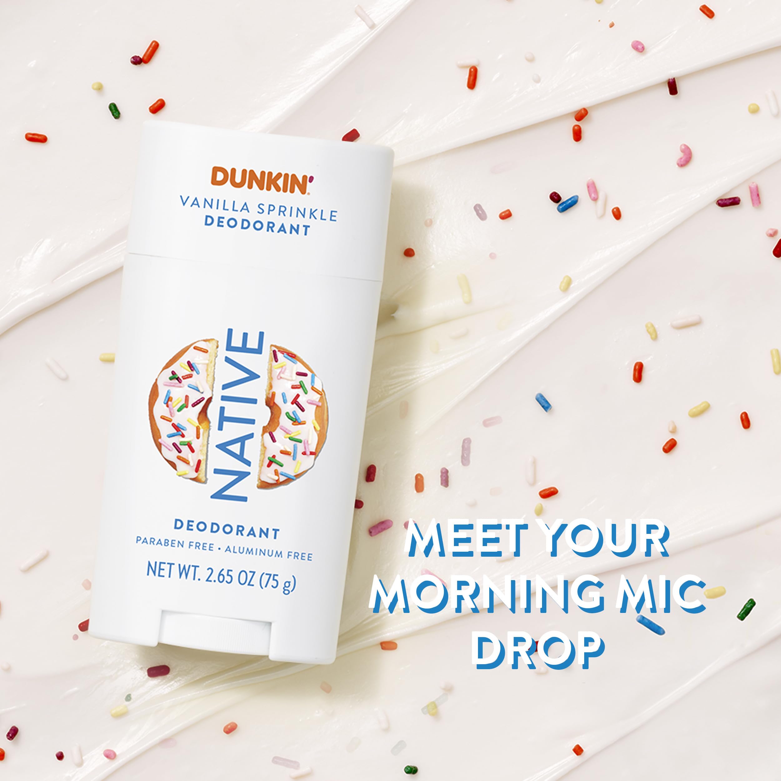 Native Dunkin Strawberry Frosted deodorant stick with sweet bakery aroma.