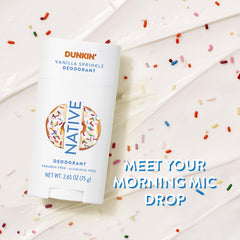 Native Dunkin Strawberry Frosted deodorant stick with sweet bakery aroma.
