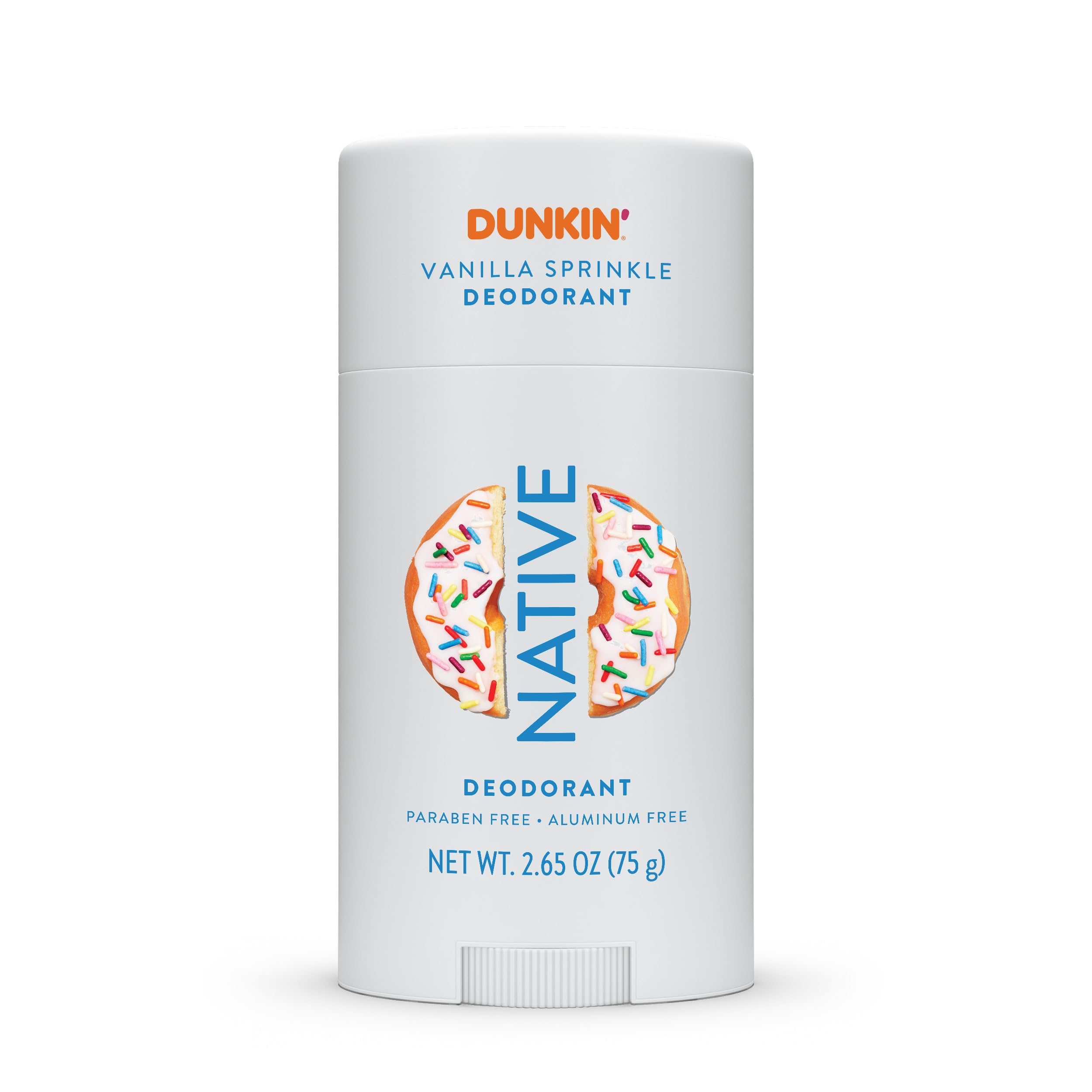 Native Dunkin Vanilla Sprinkle deodorant stick delivers all-day freshness.