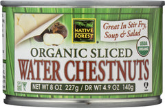 Native Forest water chestnuts slices in a can deliver crisp texture for salads.