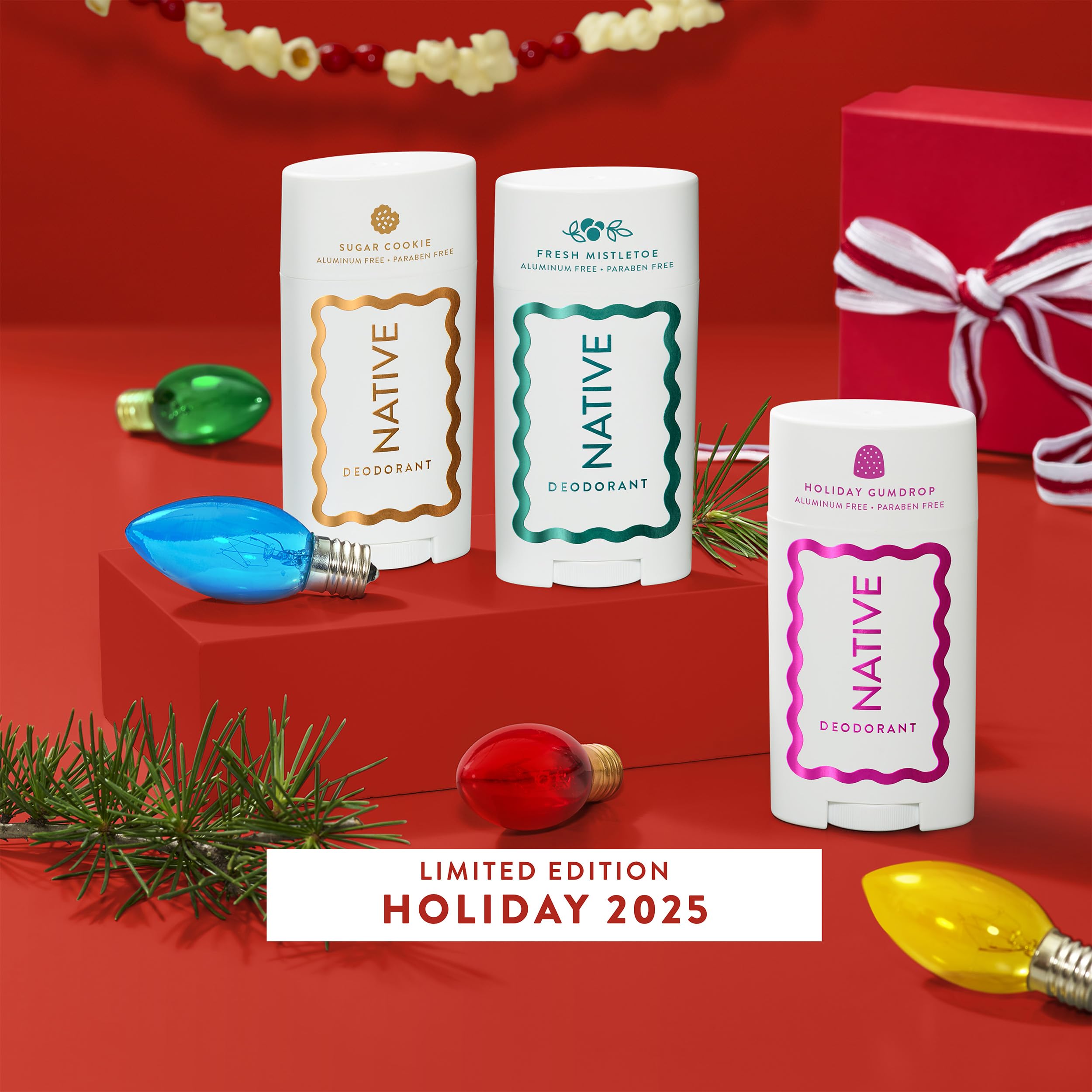 Native Holiday Edition packaging showcases aluminum-free formula and naturally derived ingredients.