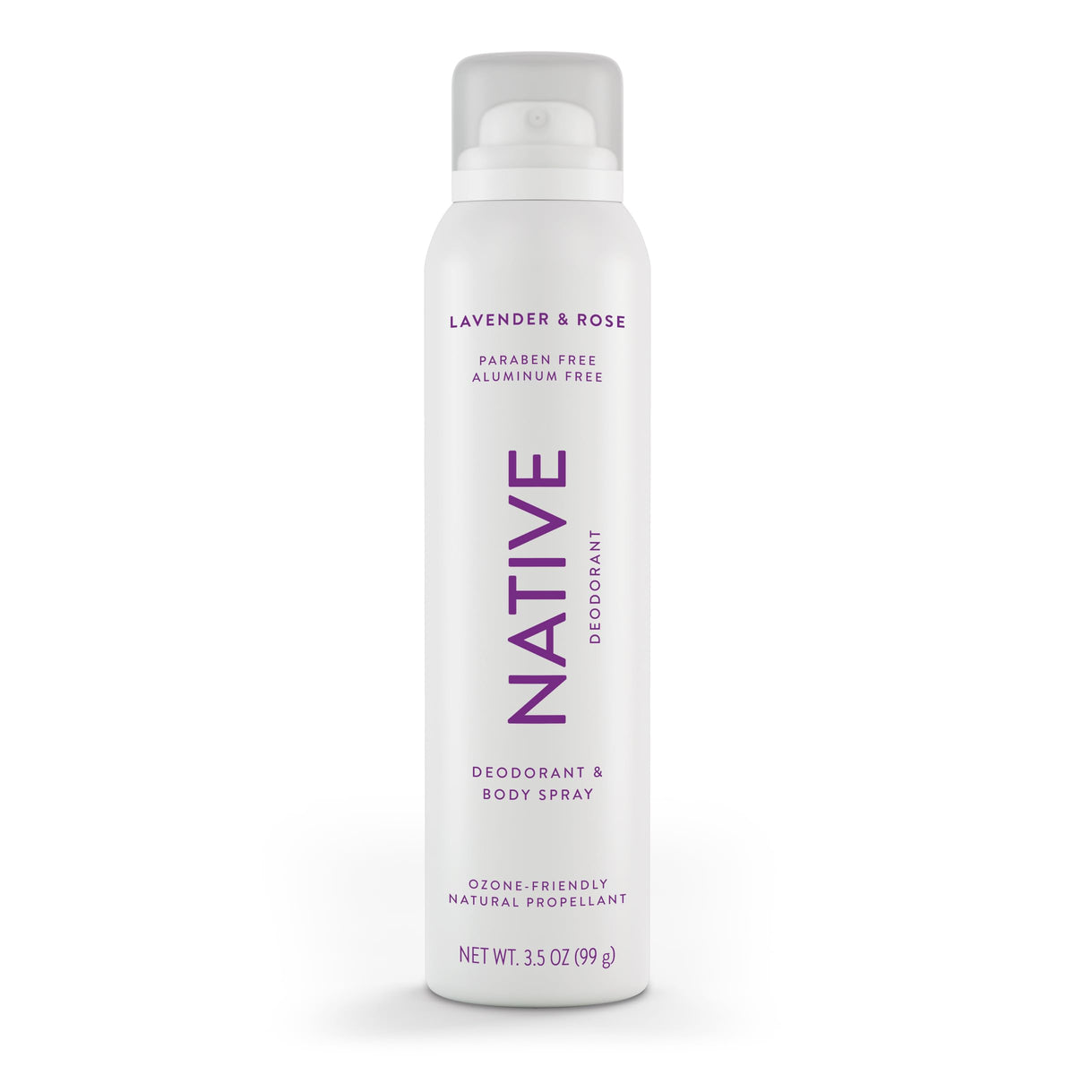 Native Lavender & Rose spray bottle offering all-day freshness across body areas.