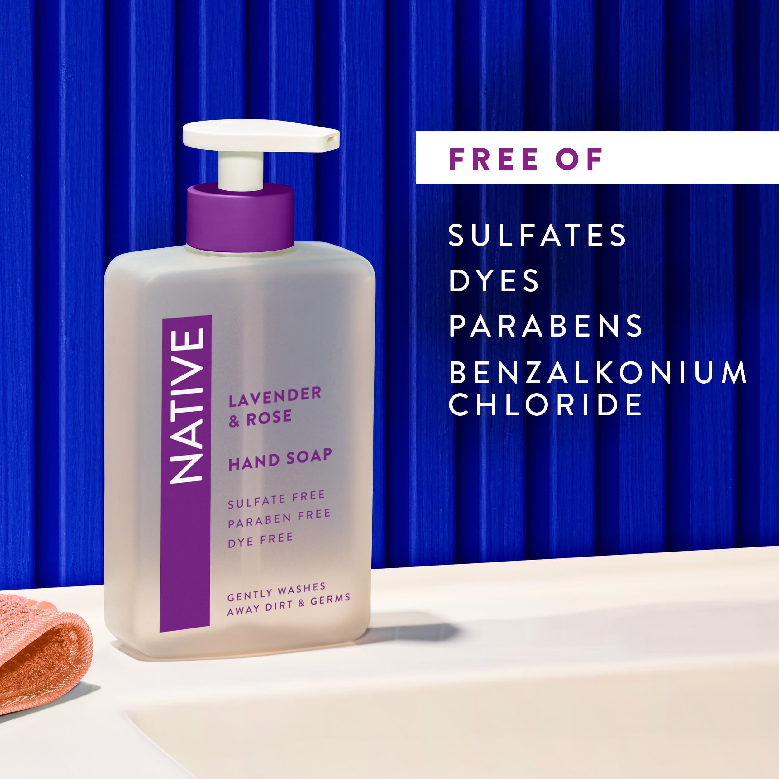 Native liquid hand soap non-drying formula maintains moisture while washing.