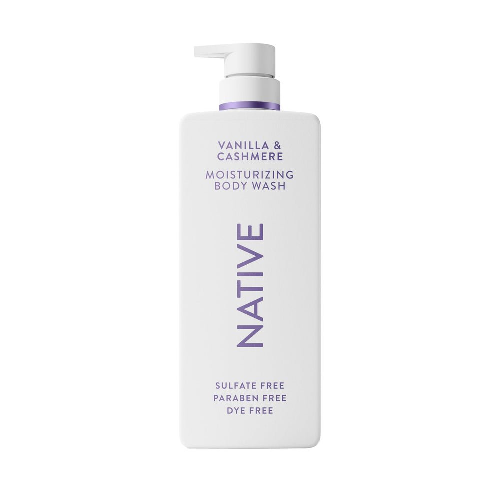 Native Moisturizing Body Wash bottle highlighting lasting hydration for dry skin.